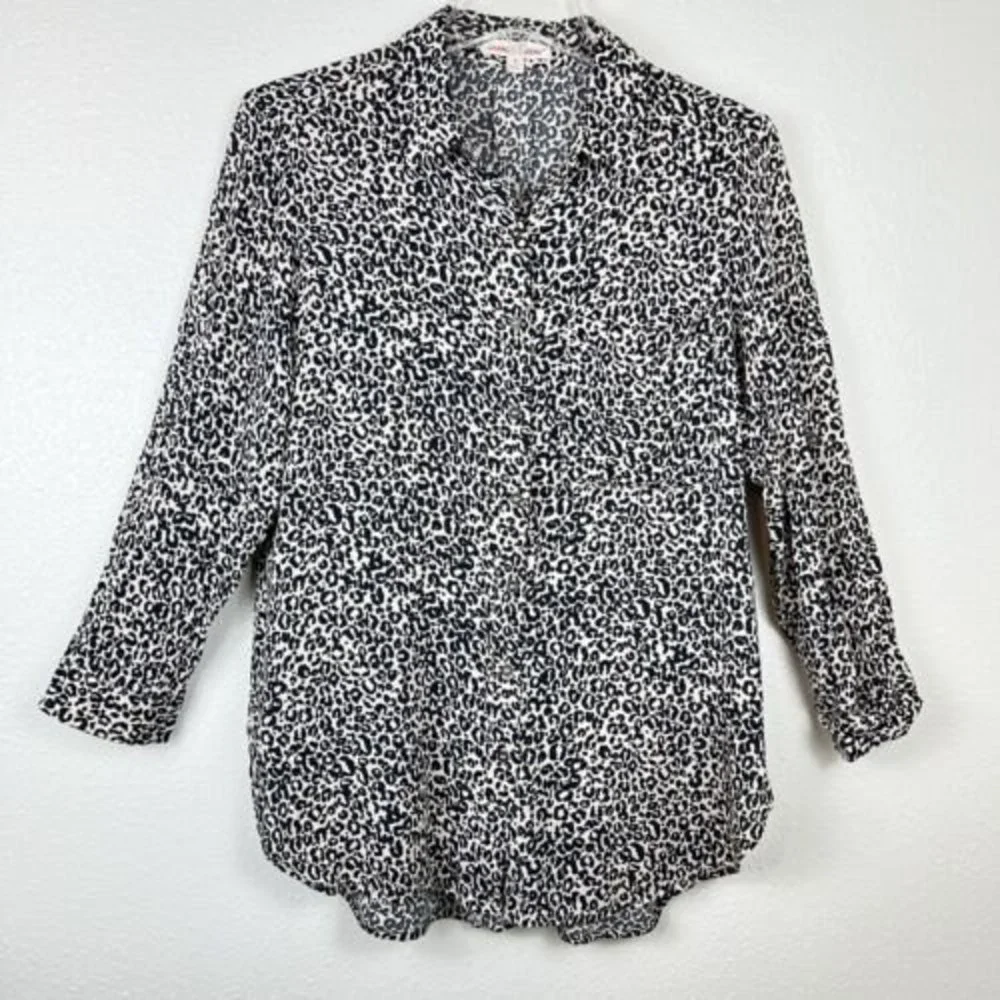 Grand & Greene Small Leopard Animal Print Roll Tab Long Sleeve Button Up Blouse - Picture 2 of 14